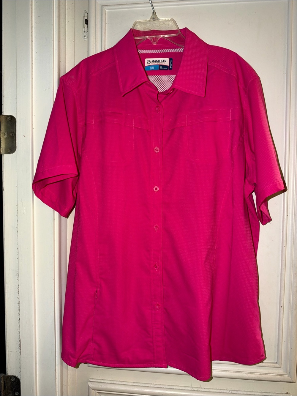 Magellan Outdoors Women's Bright Pink Short Sleeve Button-Down Shirt